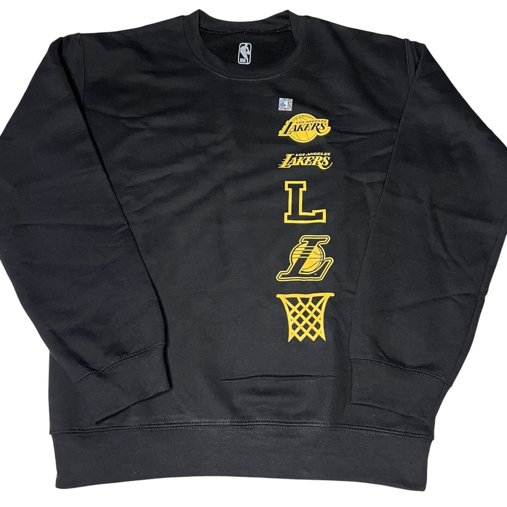 NBA Los Angeles Lakers Crewneck Sweatshirt Mens Small Black Yellow Logo Fleece - Picture 1 of 9